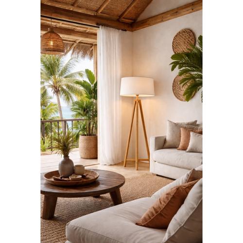 BAMBOO & LINEN FLOOR LAMP - NATURAL - 450x1520