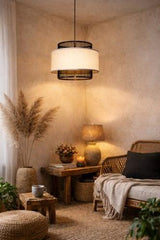 BAMBOO & LINEN PENDANT - NATURAL/BLACK