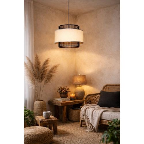 BAMBOO & LINEN PENDANT - NATURAL/BLACK