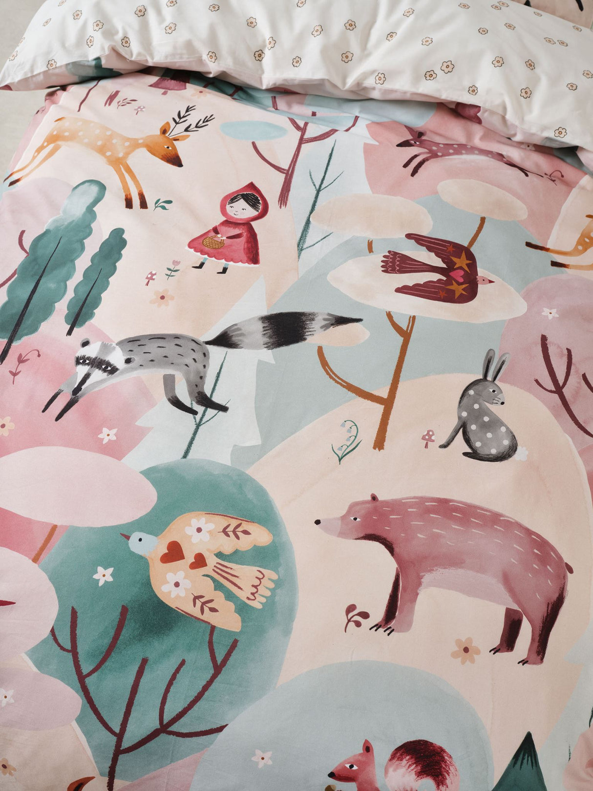 Folk Woodland Duvet Cover Set by Linen House Kids - Double (Blush)