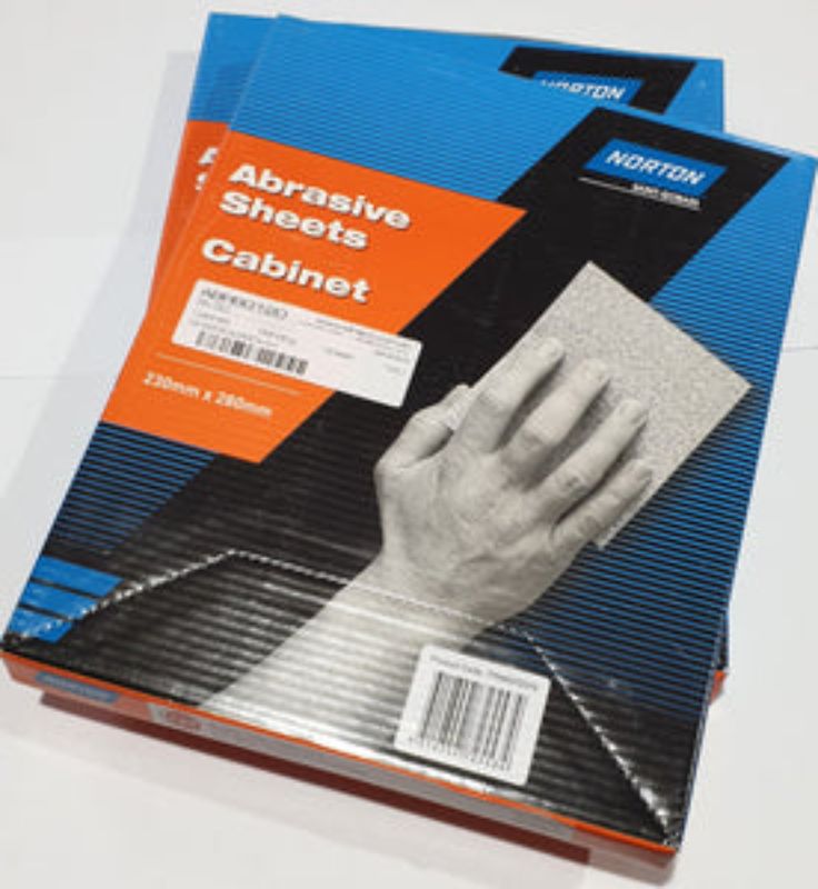 Premium 50-piece Norton sandpaper sheets, 280mm x 230mm, 150g grit, ideal for smooth sanding and paint removal.