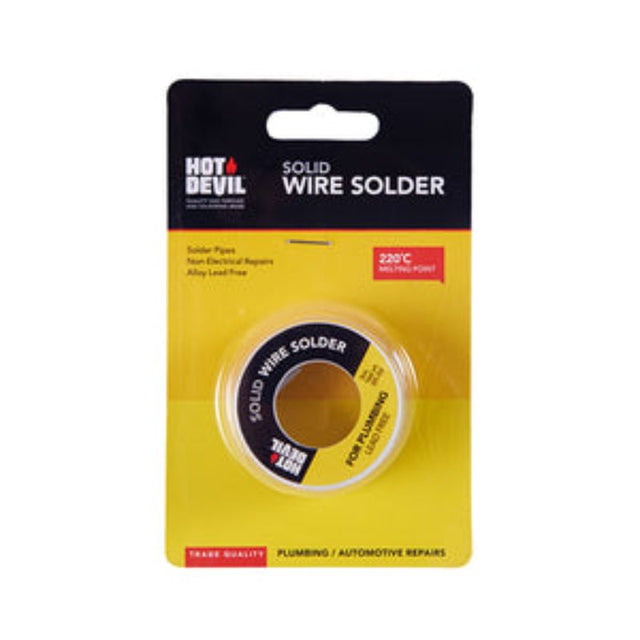 Hot Devil solid wire solder, 85gm lead-free alloy, 1.6mm diameter, ideal for plumbing and automotive repairs.