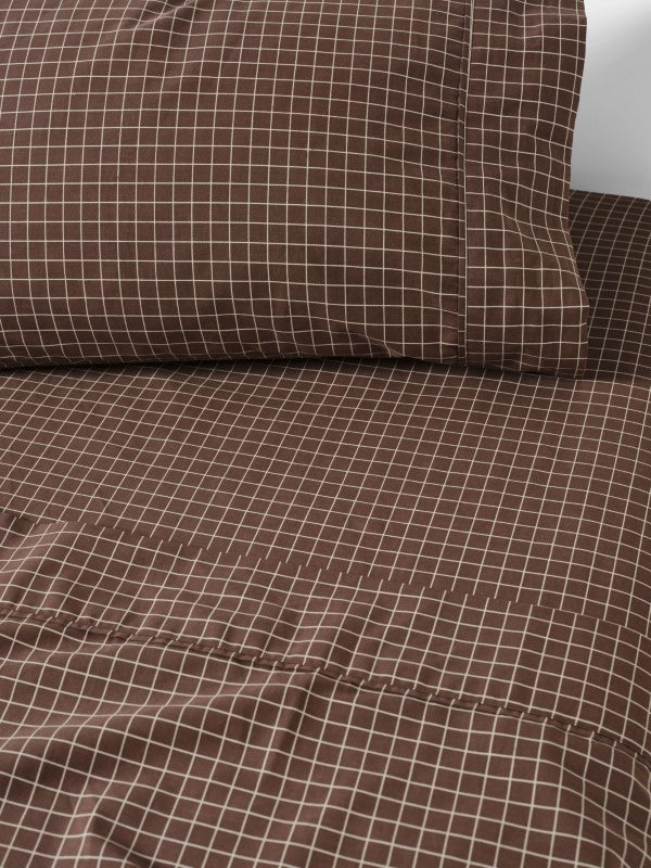 Volley Check Sheet Set Set by Linen House - California King (Chocolate)