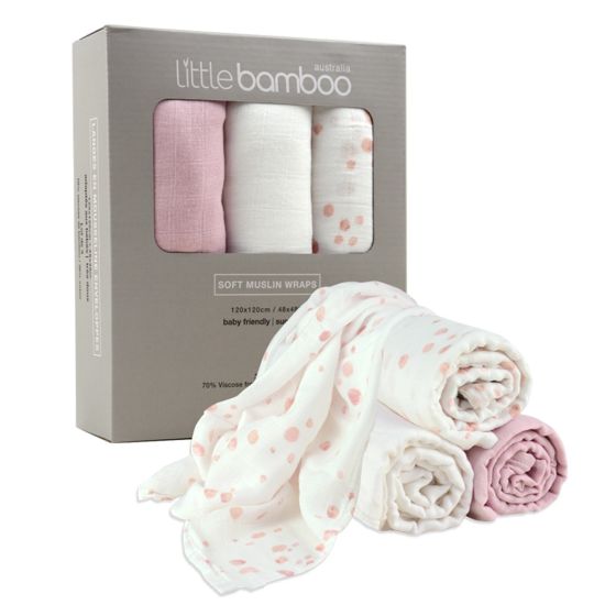 Little Bamboo Muslin Wraps 3pk - Dusty Pink - Little Bamboo