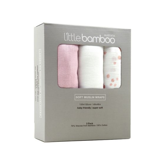Little Bamboo Muslin Wraps 3pk - Dusty Pink - Little Bamboo