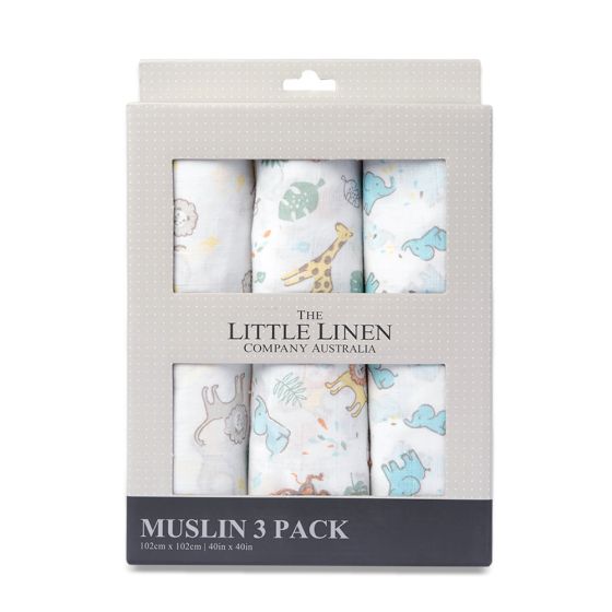 Little Linen Muslin 3pk - Safari Bear - Little Linen