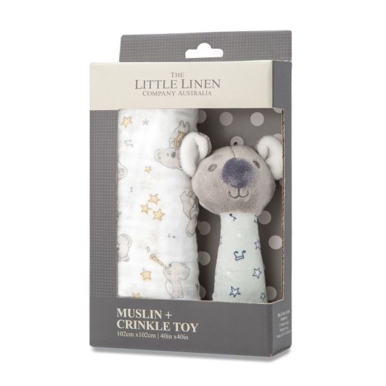 Little Linen Muslin Wrap & Crinkle Toy - Cheeky Koala - Little Linen