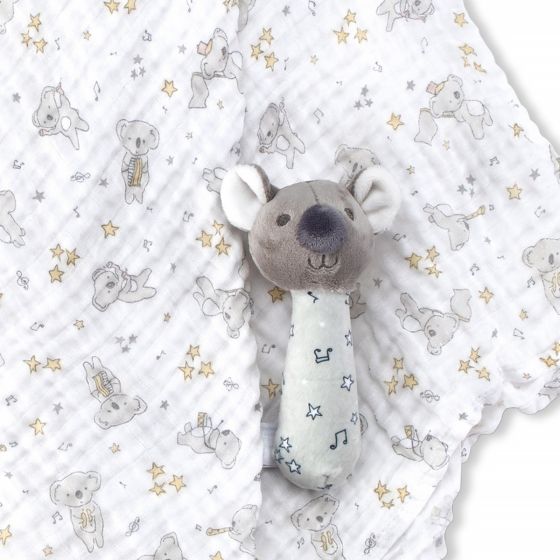 Little Linen Muslin Wrap & Crinkle Toy - Cheeky Koala - Little Linen