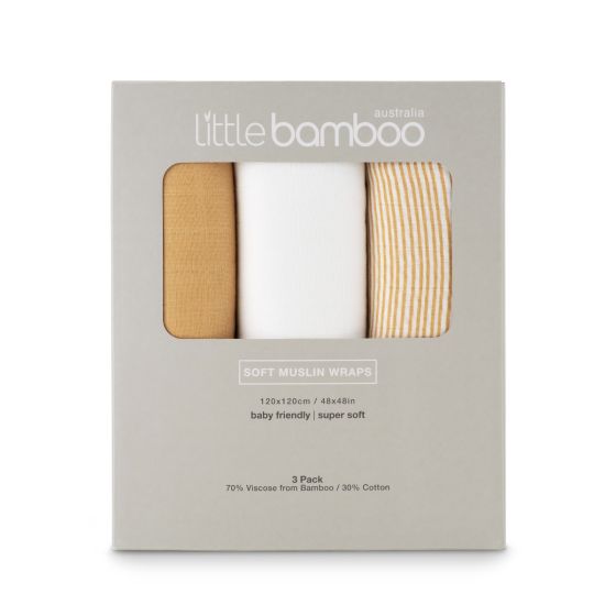 Little Bamboo Muslin Wrap 3pk - Marigold - Little Bamboo