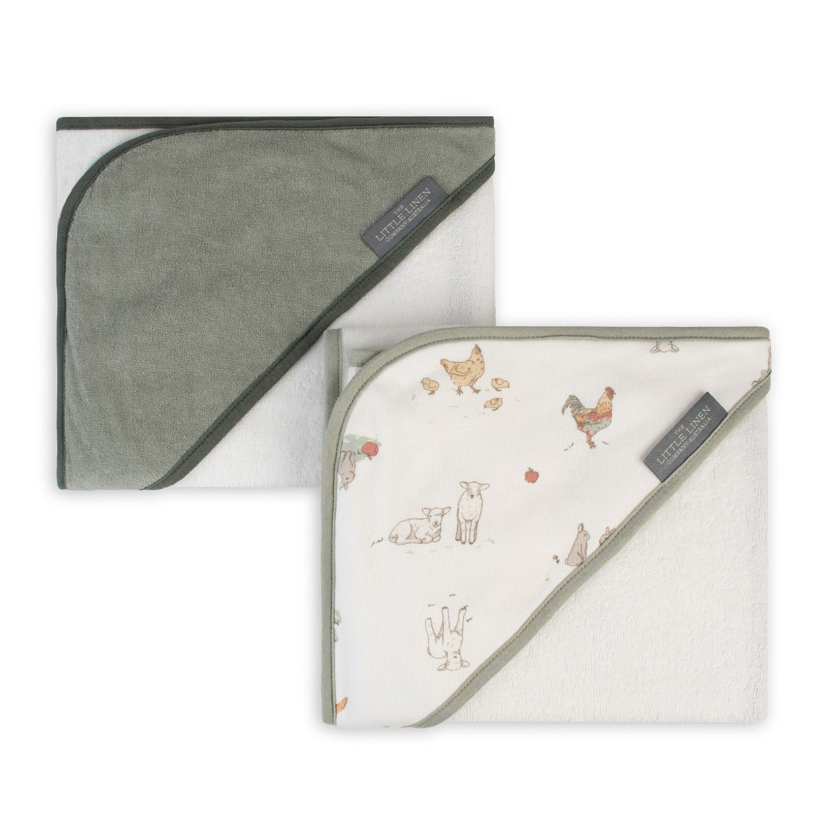 Little Linen Hooded Towel 2pk - Farmyard Lamb