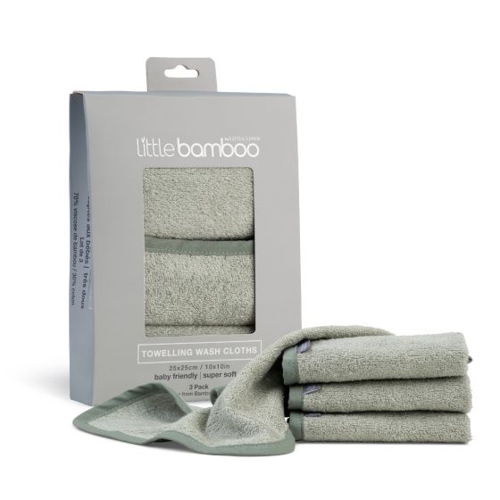 Little Bamboo Towelling Washer 3pk - Bayleaf - Little Bamboo