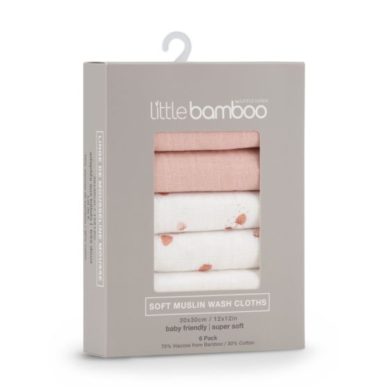 Little Bamboo Muslin Washers 6pk - Dusty Rose - Little Bamboo