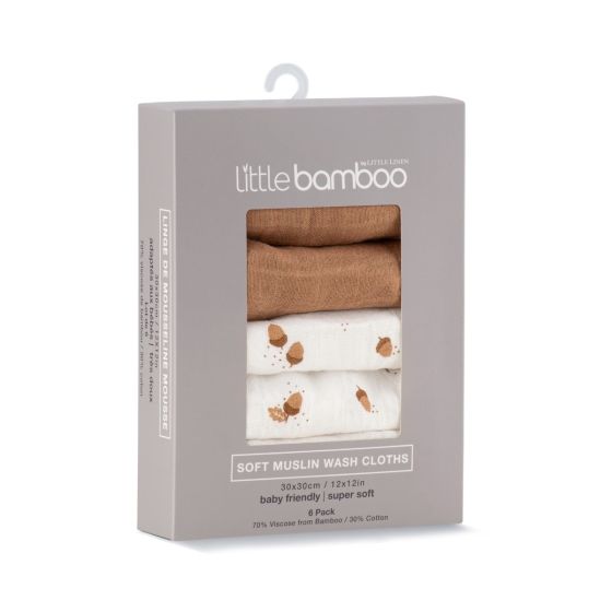 Little Bamboo Muslin Washers 6pk - Iced Coffee - Little Bamboo