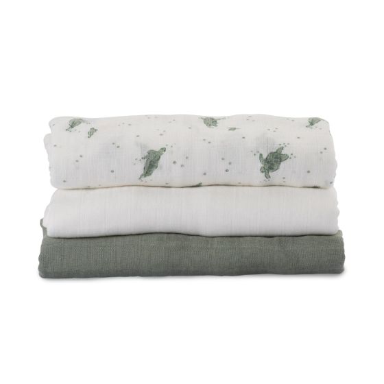 Little Bamboo Muslin Wraps 3pk - Turtle Bay - Little Bamboo