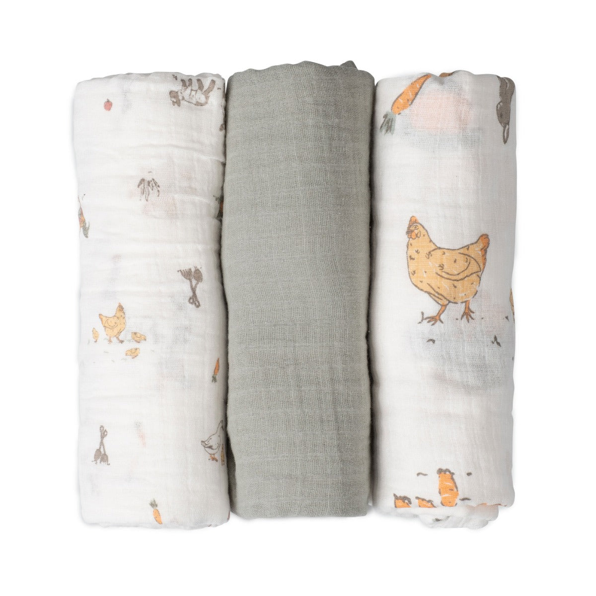 Little Linen Muslin Wraps 3Pk - Farmyard Lamb
