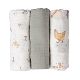 Little Linen Muslin Wraps 3Pk - Farmyard Lamb