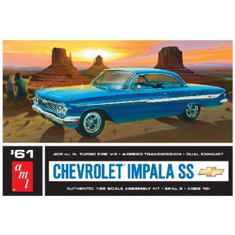 1/25 scale plastic model kit of the 1961 Chevrolet Impala SS, requiring glue and paint for assembly, ideal for collectors.