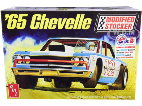 1/25 scale plastic model kit of a 1965 Chevy Chevelle Modified Stocker, ideal for hobbyists and collectors to assemble creatively.