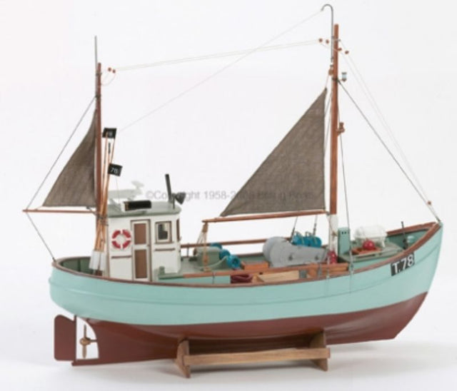 Detailed wooden model kit of the 1/30 Norden Cutter, showcasing classic Danish fishing vessel design for hobby builders.