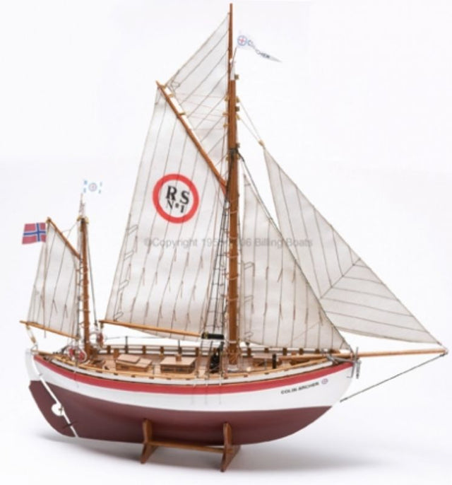 Detailed wooden model kit of the 1/40 Colin Archer ship, capturing historical maritime craftsmanship from Norway.