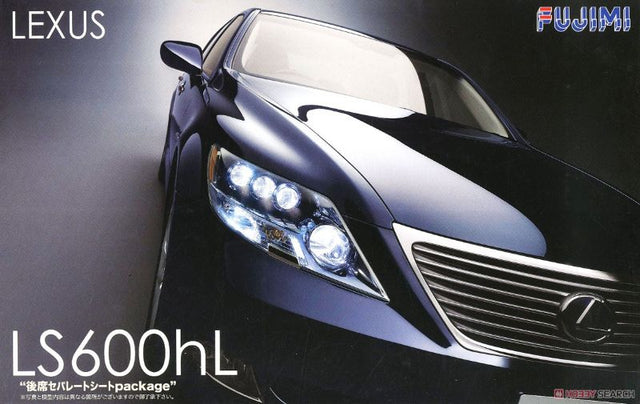 Detailed Fujimi 1/24 Lexus LS600hL plastic model kit, perfect for car enthusiasts and customizable with glue and paint.