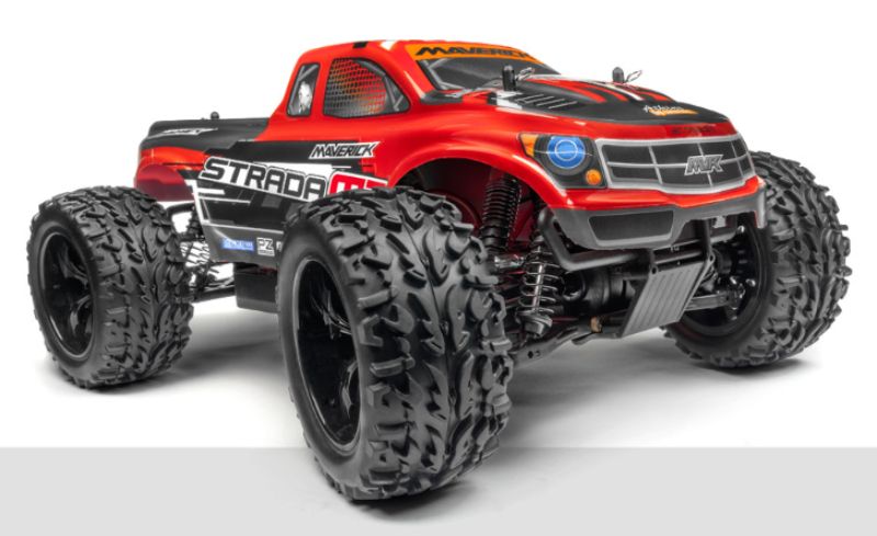 Maverick 1/10 BL Strada MT Monster Truck with brushless motor, waterproof ESC, and adjustable suspension for powerful off-road fun.