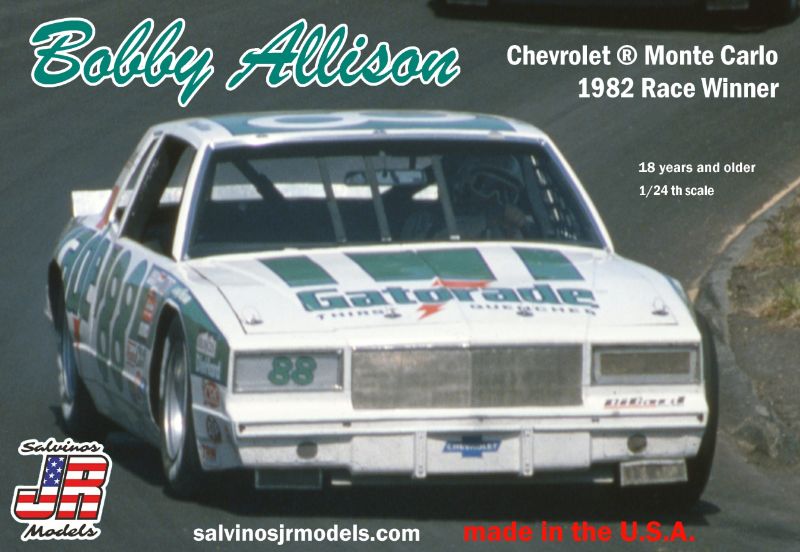 Plastic model kit of the 1982 Chevrolet Monte Carlo #88 BA, unassembled, for collectors and racing enthusiasts.