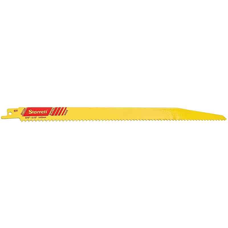 Starrett Taper Recip Blade, 225mm, 6TPI, versatile for wood, metal, plastic; 5-pack for durability and efficiency.