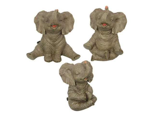 Set of 6 vibrant Yoga Elephant ornaments, 17cm each, adding tranquility and charm to home decor.