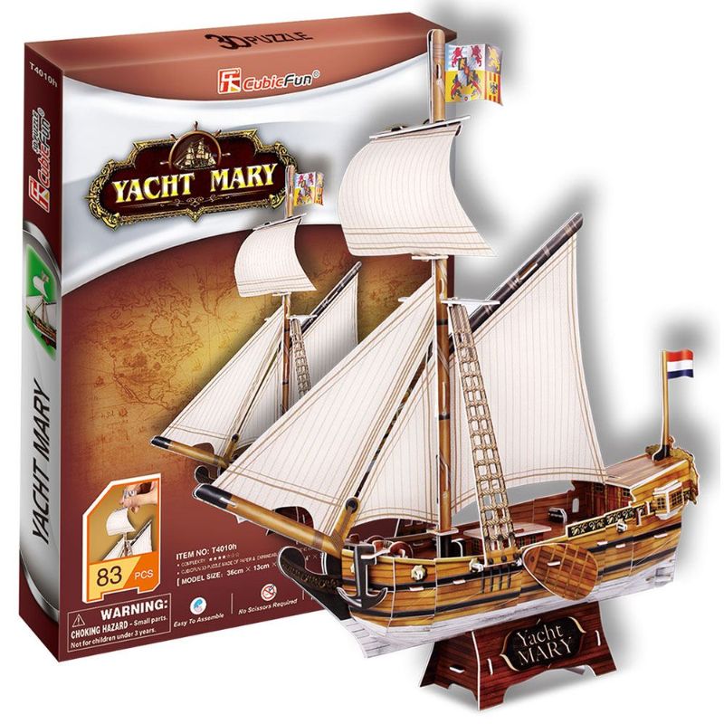 3D Puzzle of Yacht Mary, a historical Royal Navy model, featuring 81 eco-friendly pieces for easy assembly.