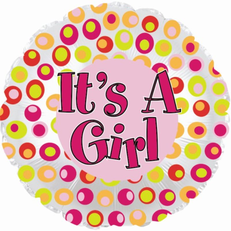 Balloon - 18in It's A Girl Colorful Dots