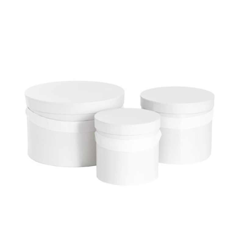 Elegant round flower box set of 3 in white, perfect for showcasing bouquets and enhancing home decor.
