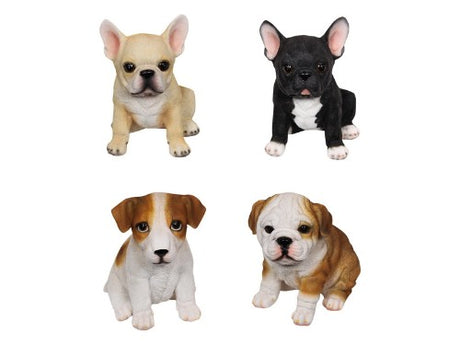 Set of 4 assorted puppy dog ornaments, each 18cm, perfect for holiday decor and gifts for dog lovers.