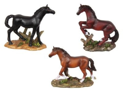 Set of 3 elegant horse ornaments on base, each 13cm, showcasing exquisite details for horse lovers' home decor.