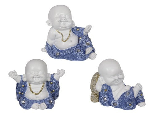 Ornament - Cute Blue / White Sitting Monk - Set of 3 Assorted (8cm)