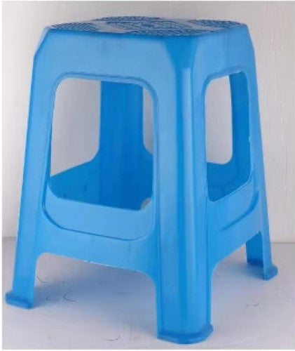 Vibrant red and blue plastic stools in a pack of 12, ideal for indoor and outdoor seating at events and gatherings.