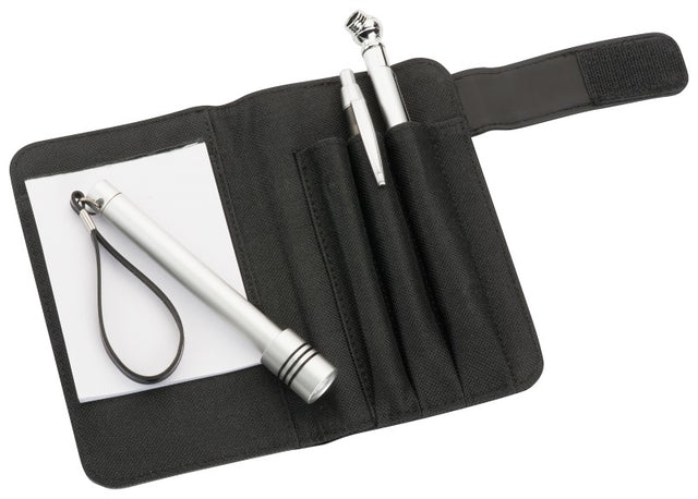 Breakdown Kit in a durable 600D polyester case with torch, tyre gauge, pen, and notepad for roadside emergencies.