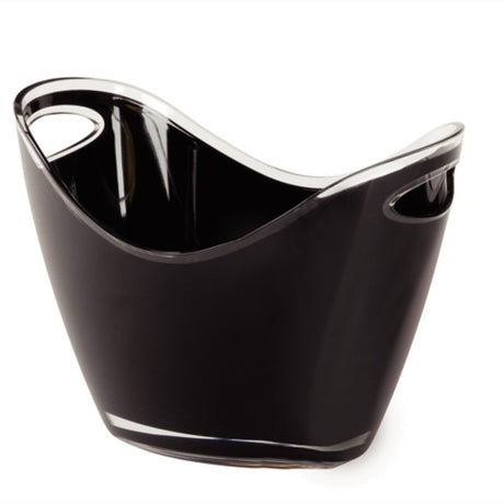 Sleek black acrylic ice bucket with carry handles, perfect for chilling drinks at any gathering or event.