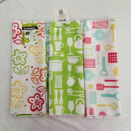 Set of 12 absorbent 30x30cm tea towels for kitchen use; ideal for drying dishes and handling hot items.