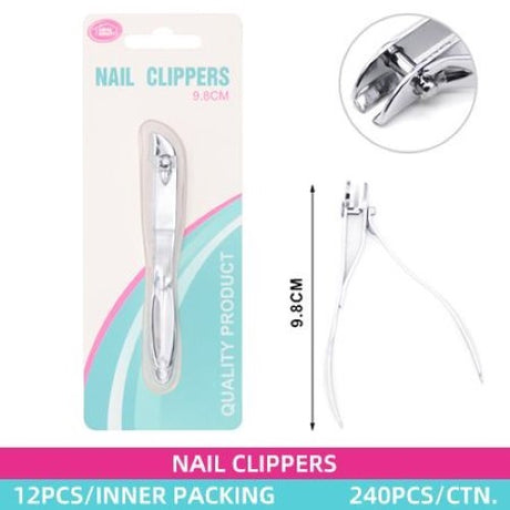 Nail clipper set of 12, 9.8cm each, made of stainless steel for precise nail care and ergonomic comfort.