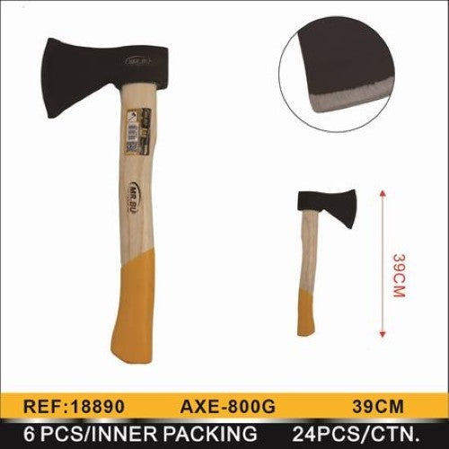 Six-pack of AXEs featuring 800g heads and 39cm handles, ideal for outdoor tasks and DIY projects.