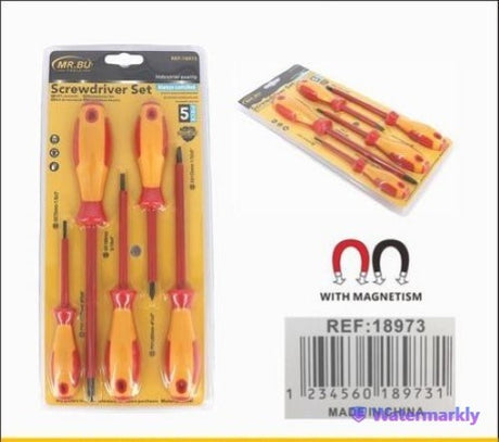 Insulated screwdriver set (5pcs) in a pack of 12, featuring ergonomic handles for safe, high-voltage electrical work.