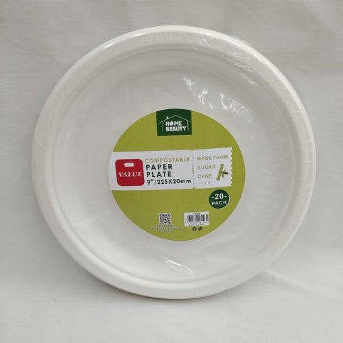 9-inch compostable plates in a pack of 6, made from sustainable materials, ideal for eco-friendly dining at any gathering.