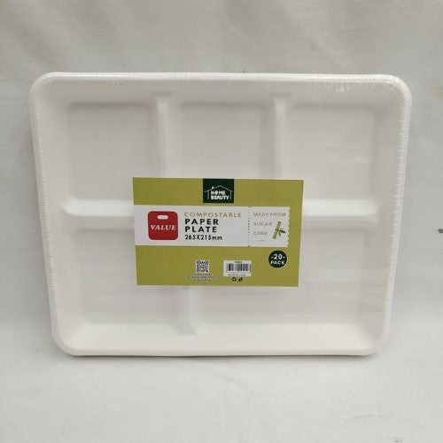 Eco-friendly compostable plates, 265*215mm, pack of 6 with 20 sturdy biodegradable plates for every occasion.