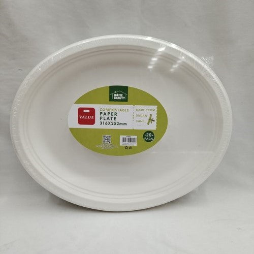 Eco-friendly compostable oval plates, 316x252 mm, perfect for sustainable dining and zero-waste events.