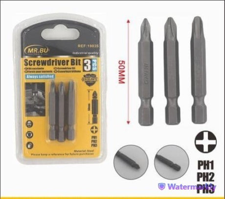 Premium 50MM screwdriver bit set (PH1, PH2, PH3) in a pack of 12 for versatile, reliable use in various projects.