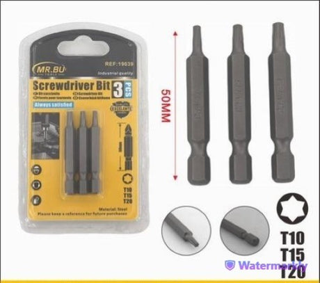 Set of 12 high-quality 50MM screwdriver bits in T10, T15, and T20 sizes, perfect for various DIY and professional tasks.