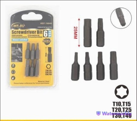 Durable 25MM screwdriver bits set (T10-T15-T25-T30-T40) in a pack of 12, perfect for various DIY and repair tasks.