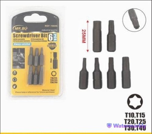 Durable 25MM screwdriver bits set (T10-T15-T25-T30-T40) in a pack of 12, perfect for various DIY and repair tasks.