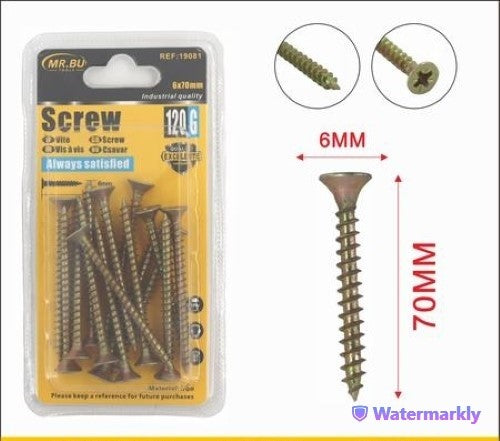 High-quality pack of 12 corrosion-resistant screws, 6mm x 70mm, ideal for DIY and home improvement projects.